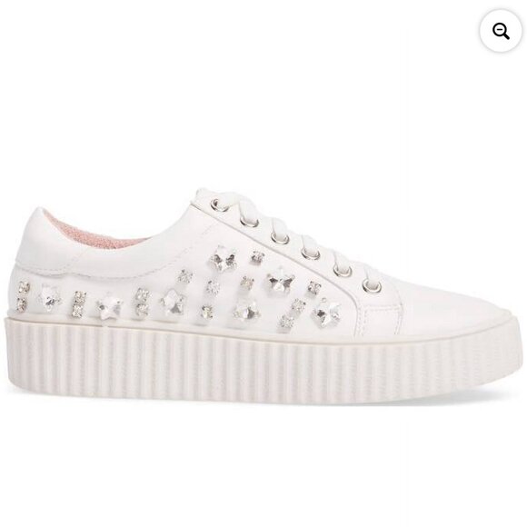 Lauren Larraine Pam White Embellished Platform Sneaker Rhinestone - Picture 1 of 7